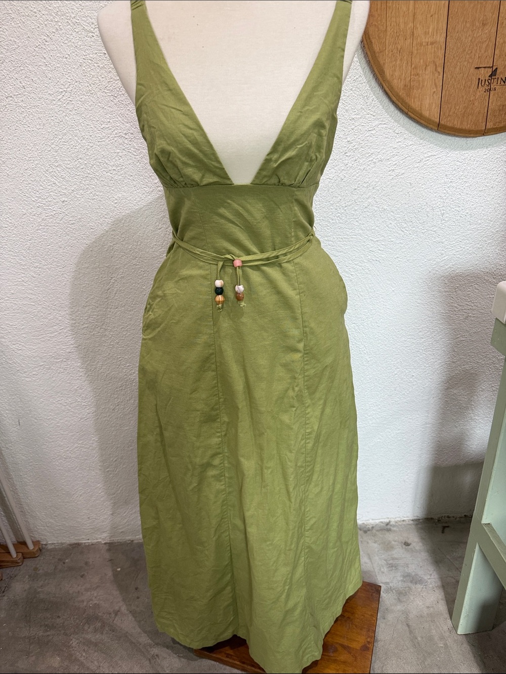 Anthropologie Olive Green Deep V Maxi Dress